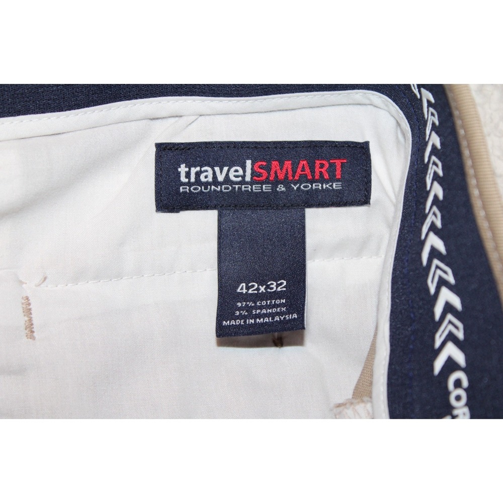 Preppy Business Casual Roundtree & Yorke Travel Smart Pants Khaki Men's 42x32 - Picture 4 of 6